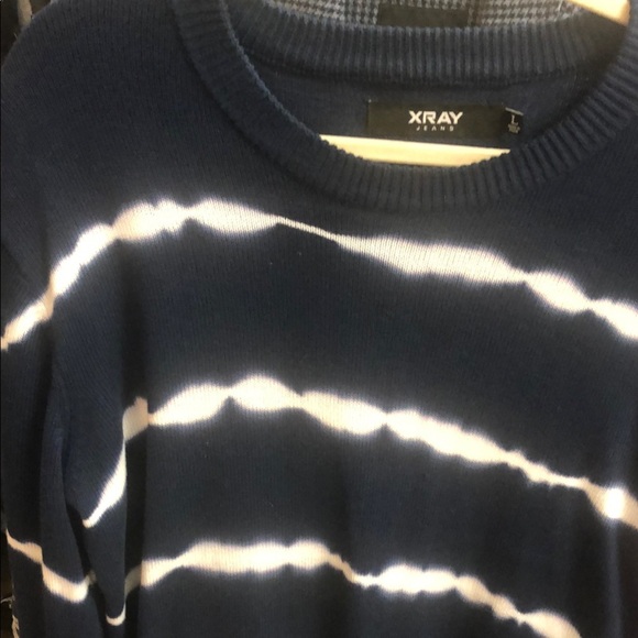 X Ray Blue and White Crewneck Sweater with Tie-Dye Stripes - Picture 4 of 8